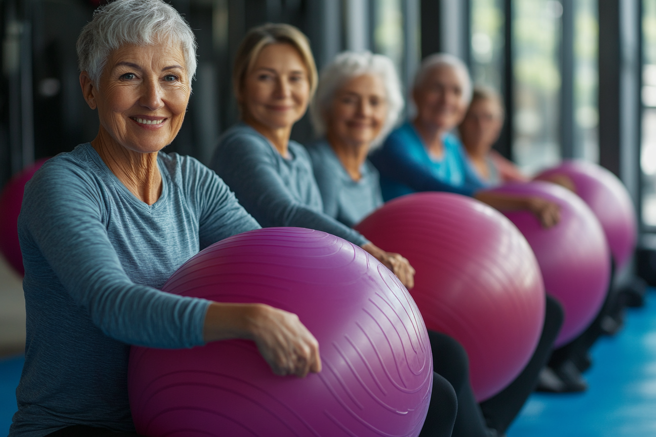 Група възрастни хора правят лека гимнастика