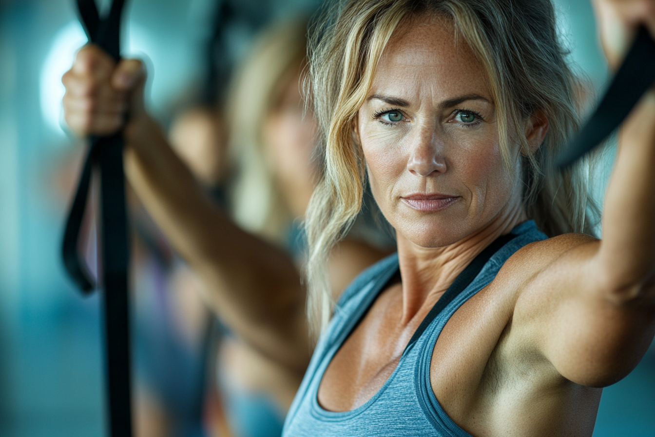 Възрастна жена се усмихва след тренировка